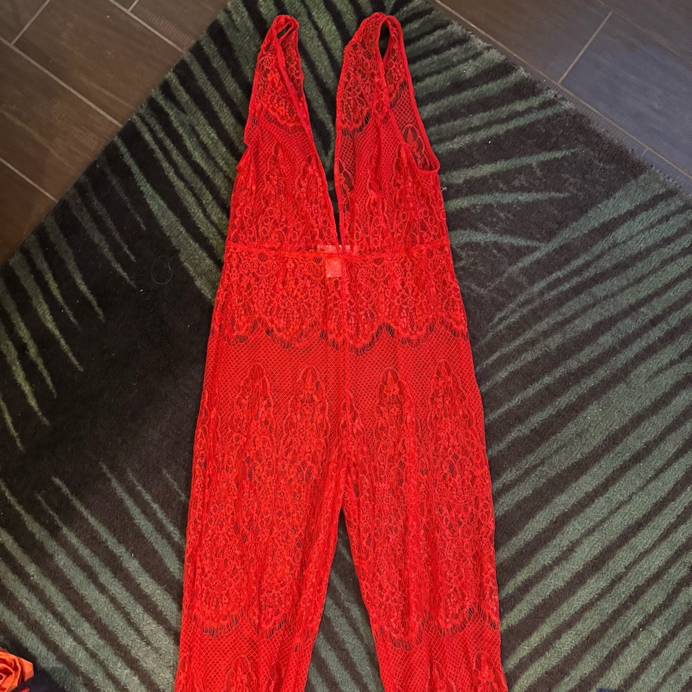 Meshki Red Lace Jumpsuit